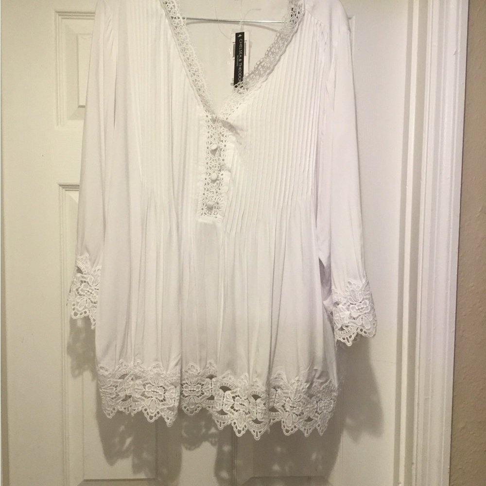 NWT Chelsea & Theodore women Long Sleeve Long White Shirt Sz 2X/TtG